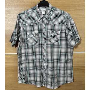 Wrangler Wrancher Men’s Sz 2XT Pearl Snap Plaid Shirt Short Sleeve Western